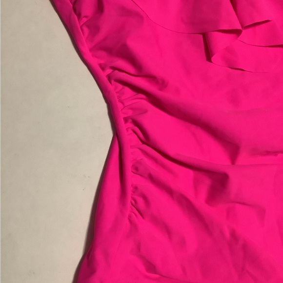 Vibrant Pink Ruffled One Piece Swimsuit with Deep V-Neck - Picture 10 of 12